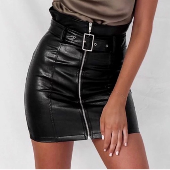 Dresses & Skirts - SOLD OUT CLEARANCE Black Vegan Faux Leather Zipper Mini Skirt